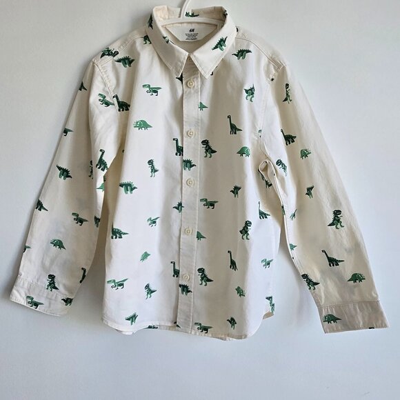 H&M Boys Dress Shirt Bundle (3) - Dino Print, Denim, & Blue Cotton | Size 5-6A - Picture 1 of 12